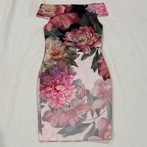 Ted Baker London One Shoulder Dress with Pink Floral Design